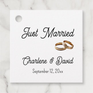Just Married Weddings Rings Personalized Name Date Favor Tags
