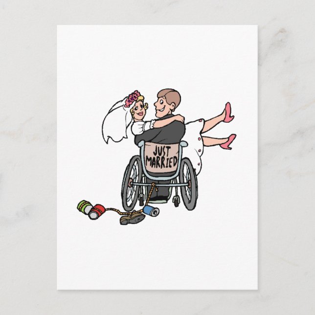 Just Married Wheelchair Announcement Postcard (Front)