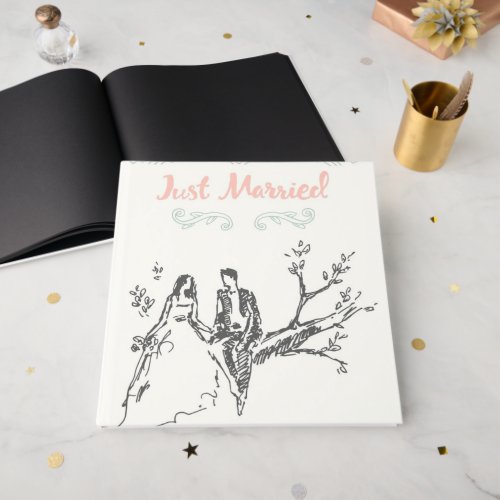 "Just Married" Whimsical Sketch Wedding Guest Book
