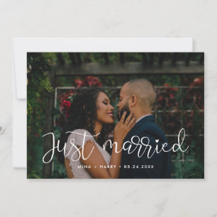 Just married Whimsical wedding photo card
