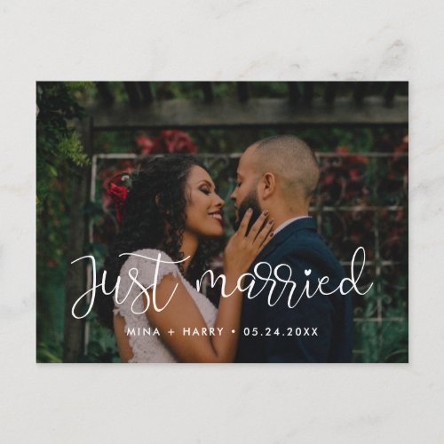 Just married Whimsical wedding photo Postcard