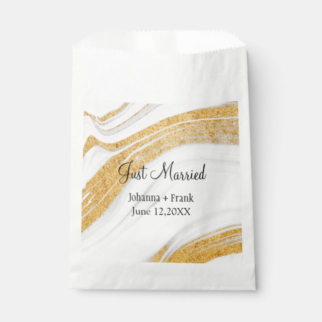 Just Married White and Gold Agate Favor Bag (Front)
