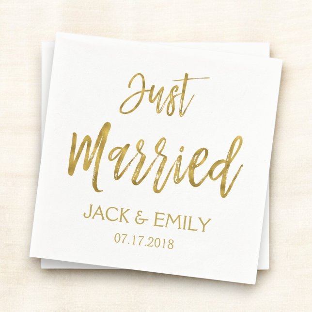 Just Married White and Gold Foil Napkins (Creator Uploaded)
