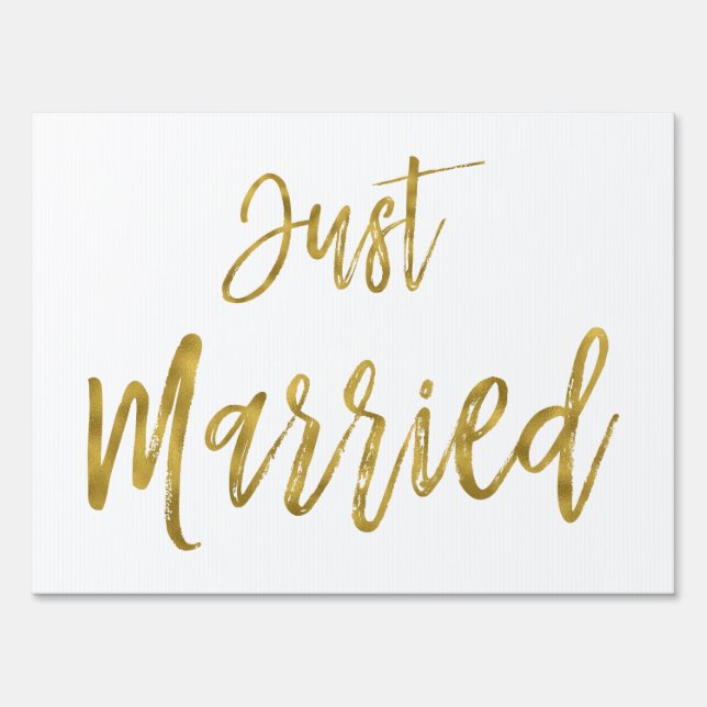 Just Married White and Gold Foil Yard Sign (Front)