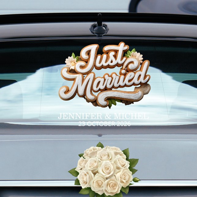 Just Married white gold script wedding car Window Cling (Creator Uploaded)