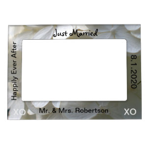Just Married White Hydrangea Magnetic Photo Frame