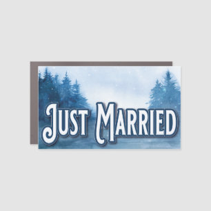 Just Married Winter Trees Watercolor Elegant Car Magnet