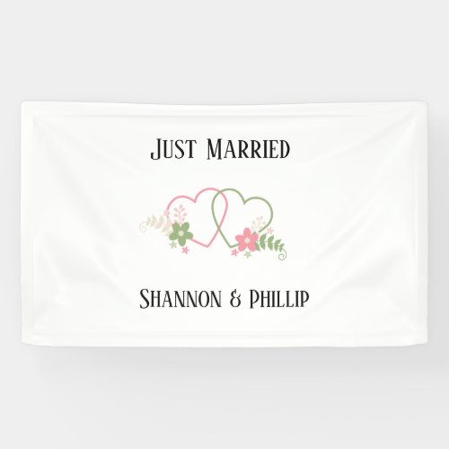 Just Married with Bride  Groom Names  Banner