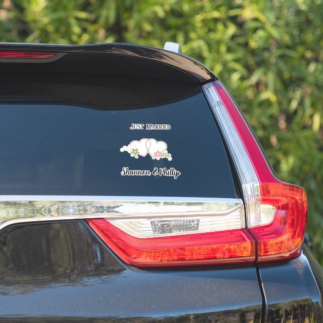 Just Married with Bride & Groom Names Car Window Sticker (Car Side)