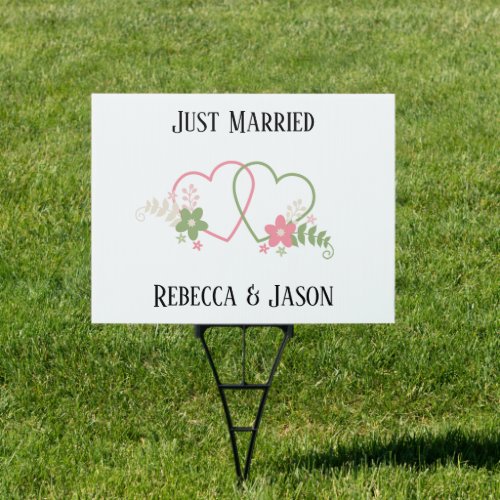 Just Married with Bride  Groom Names Double Sided Sign