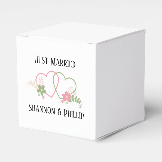 Just Married with Bride & Groom Names   Favor Boxes (Front Side)