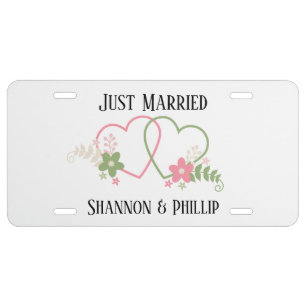 Just Married with Bride & Groom Names License Plate