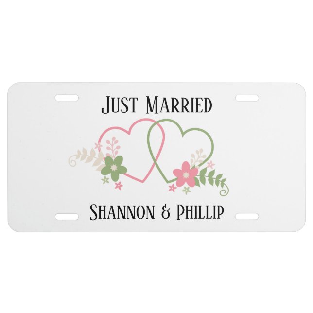 Just Married with Bride & Groom Names License Plate (Front)