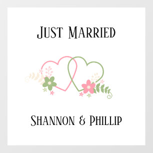 Just Married with Bride & Groom Names Wall Decal
