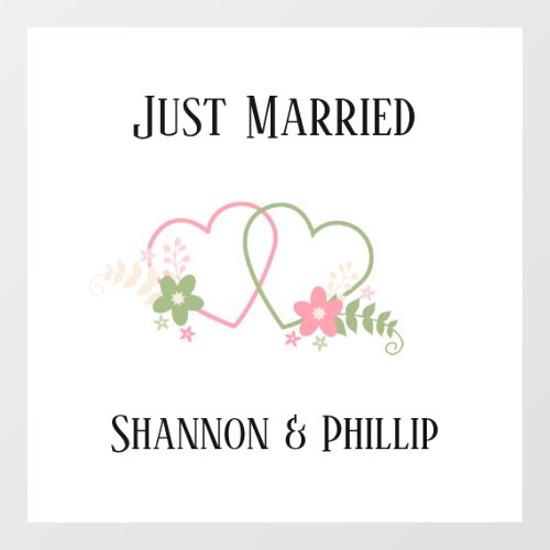 Just Married with Bride  Groom Names   Wall Decal
