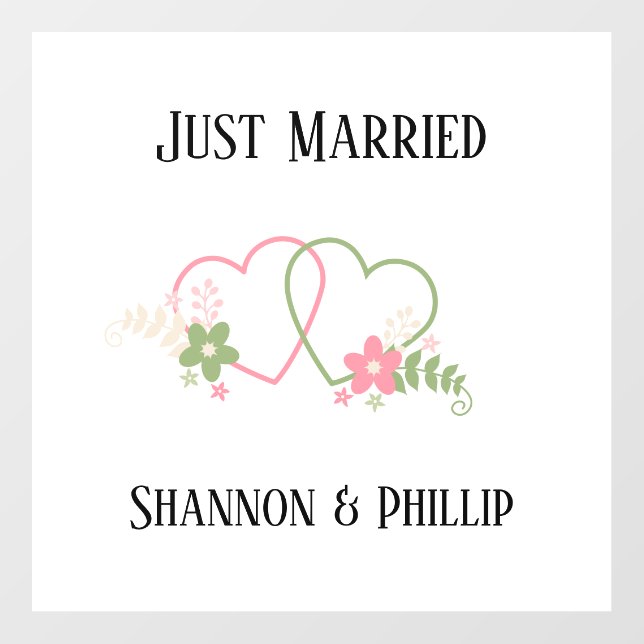 Just Married with Bride & Groom Names   Wall Decal (Front)
