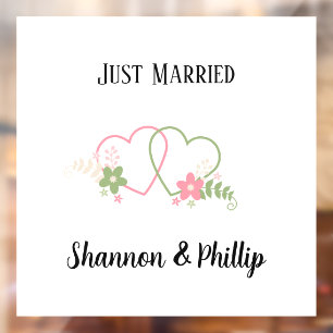 Just Married with Bride & Groom Names Window Cling