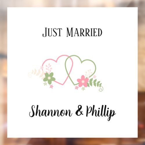 Just Married with Bride  Groom Names  Window Cling