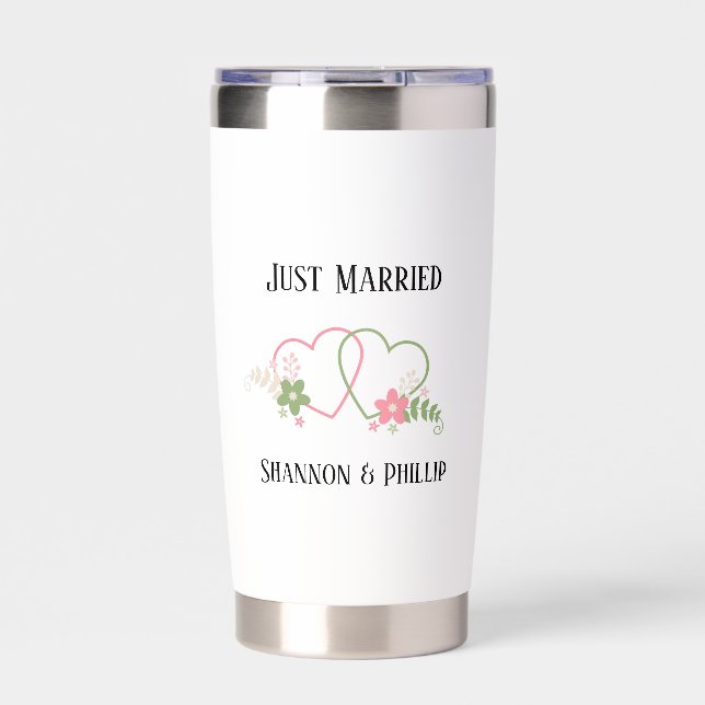 Just Married with Bride & Groom Names Yard   Insulated Tumbler (Front)