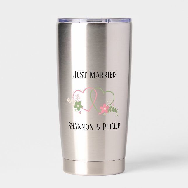 Just Married with Bride & Groom Names Yard   Insulated Tumbler (Front)