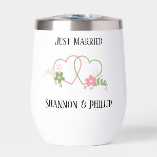 Just Married with Bride & Groom Names Yard Thermal Wine Tumbler