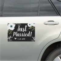 Just Married with Custom Date Floral Black