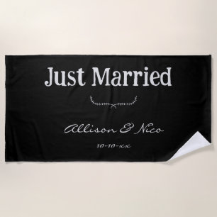 Just Married with Flourish Personalized Wedding Beach Towel