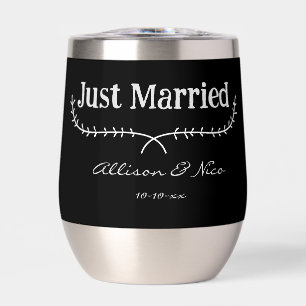 Just Married with Flourish Personalized Wedding Thermal Wine Tumbler