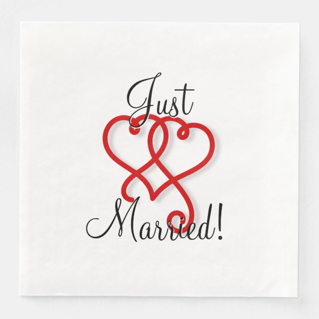 Just Married with Linked Swirly Hearts Paper Dinner Napkins (Front)