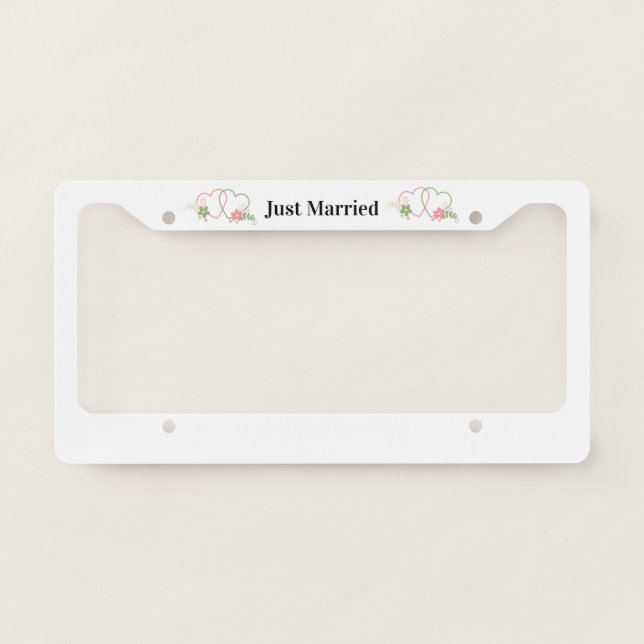 Just Married with Two Hearts License Plate Frame (Front)