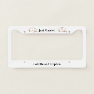 Just Married with Two Hearts Personalized Couple License Plate Frame
