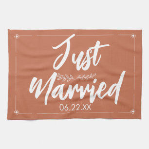 Just Married with Wedding Date Gift Kitchen Towel