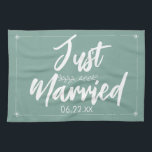 Just Married with Wedding Date Gift Kitchen Towel<br><div class="desc">Just Married with Personalized Wedding Date Sage Green Cute Kitchen Towels Wedding Gift</div>