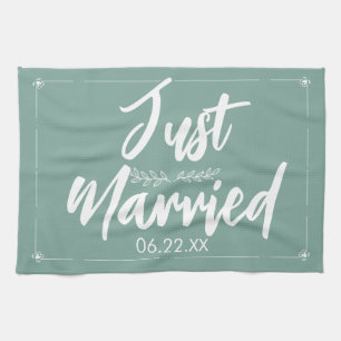 Just Married with Wedding Date Gift Kitchen Towel