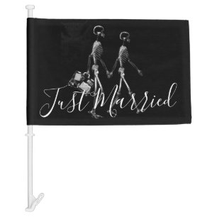 Just Married X-Ray Skeleton Honeymoon Couple Car Flag