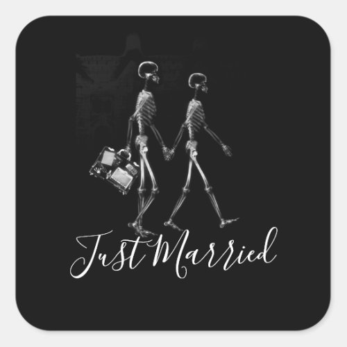 Just Married X_Ray Skeleton Honeymoon Couple  Square Sticker