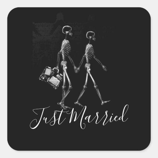 Just Married X-Ray Skeleton Honeymoon Couple  Square Sticker (Front)