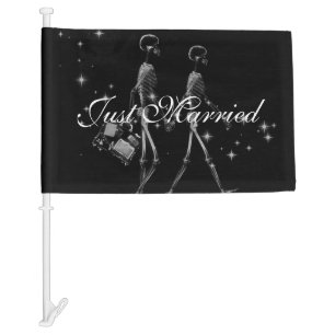 Just Married X-Ray Skeleton Newlyweds - B&W Poster Car Flag