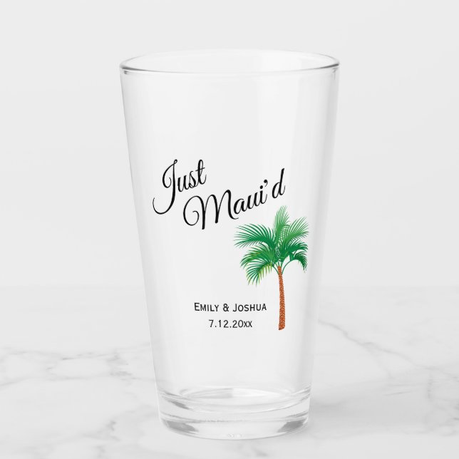 Just Maui'd | Maui Beach Palm Tree Wedding Favor Glass (Front)
