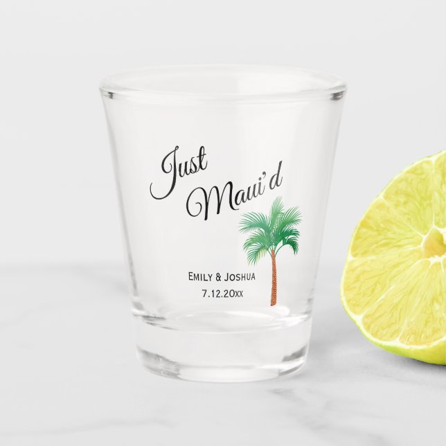 Just Maui'd | Maui Beach Palm Tree Wedding Favor Shot Glass (Front)