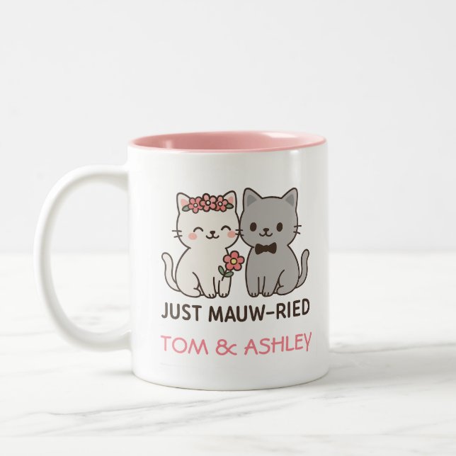Just Mauw-ried – Cute Wedding Cats Gift Two-Tone Coffee Mug (Left)