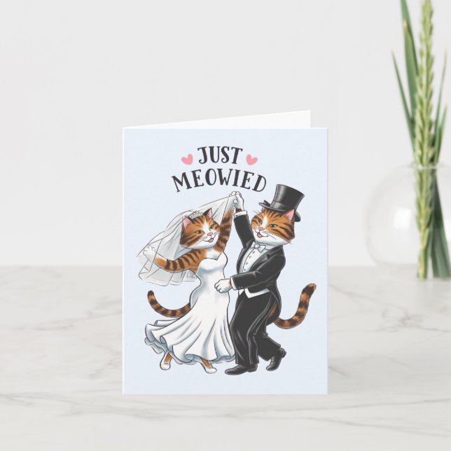 Just Meowied Married Couples Cat Funny Wedding Card (Front)