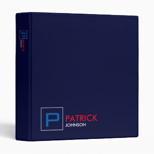 Just Monogram / Name Minimalist Dark-Blue 3 Ring Binder