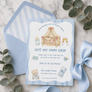 Just Moved Out of Mom's editable Place Baby Boy Invitation