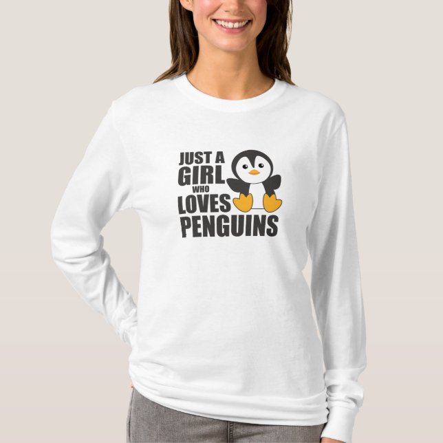Just One Girl Who Loves Penguins - Cute Penguin T-Shirt (Front)