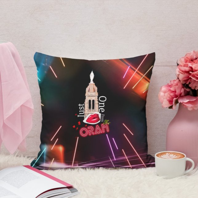 Just one kiss from Oran, Neon Black Throw Pillow (Creator Uploaded)