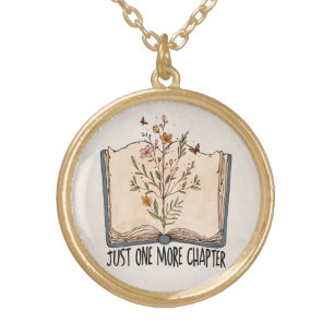 Just one more chapter book butterfly florals gold plated necklace