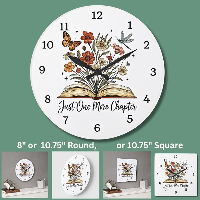Just One More Chapter, Book, Flowers Butterfly, Large Clock (Creator Uploaded)