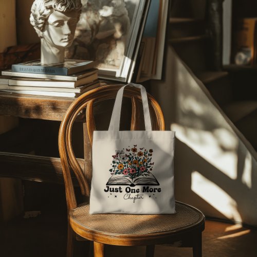 Just One More Chapter Floral Book Tote Bag