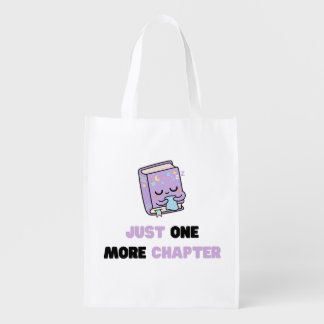 Just One More Chapter Funny Sleepy Book Vector Grocery Bag
